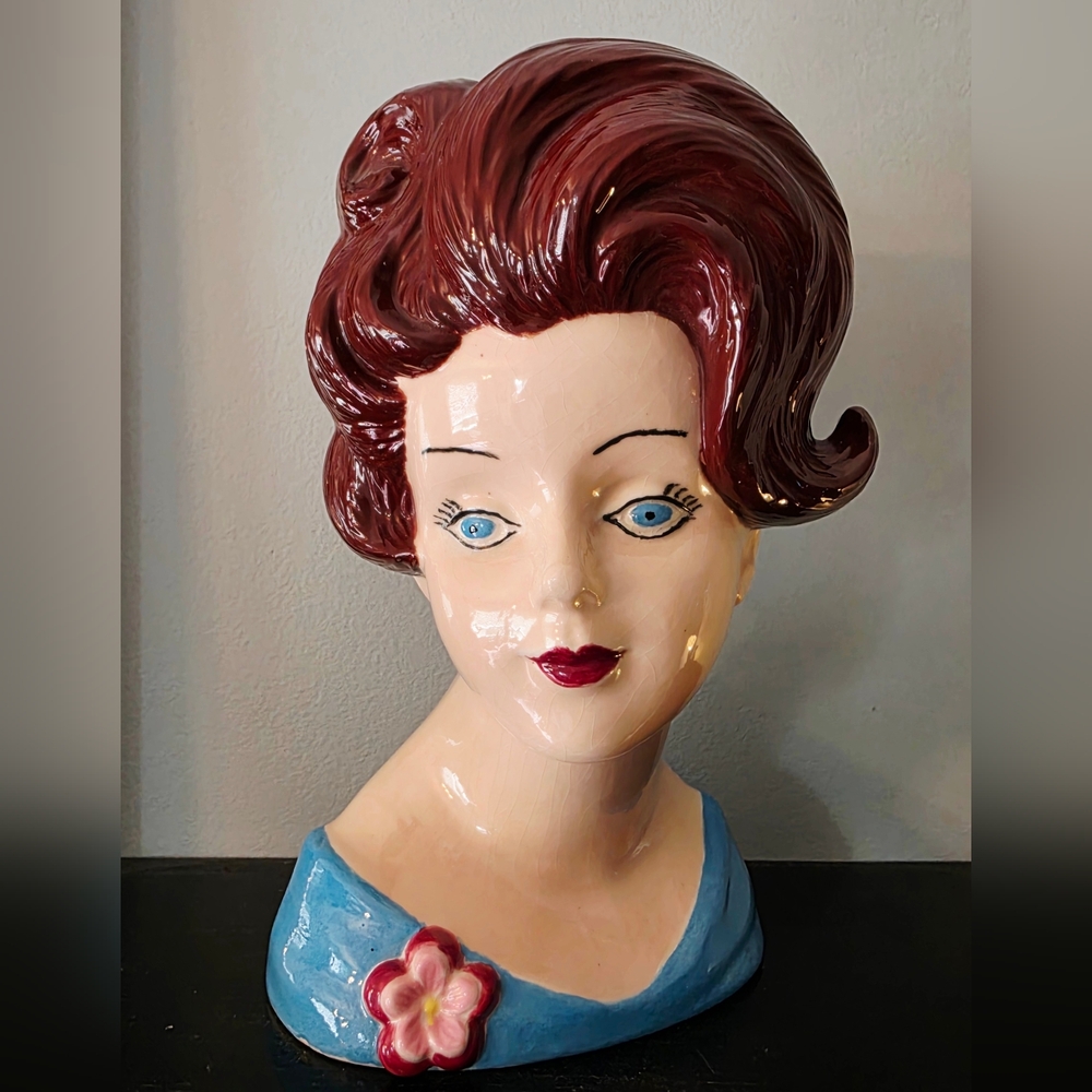 Vintage Ceramic Lady Face Planter Vase